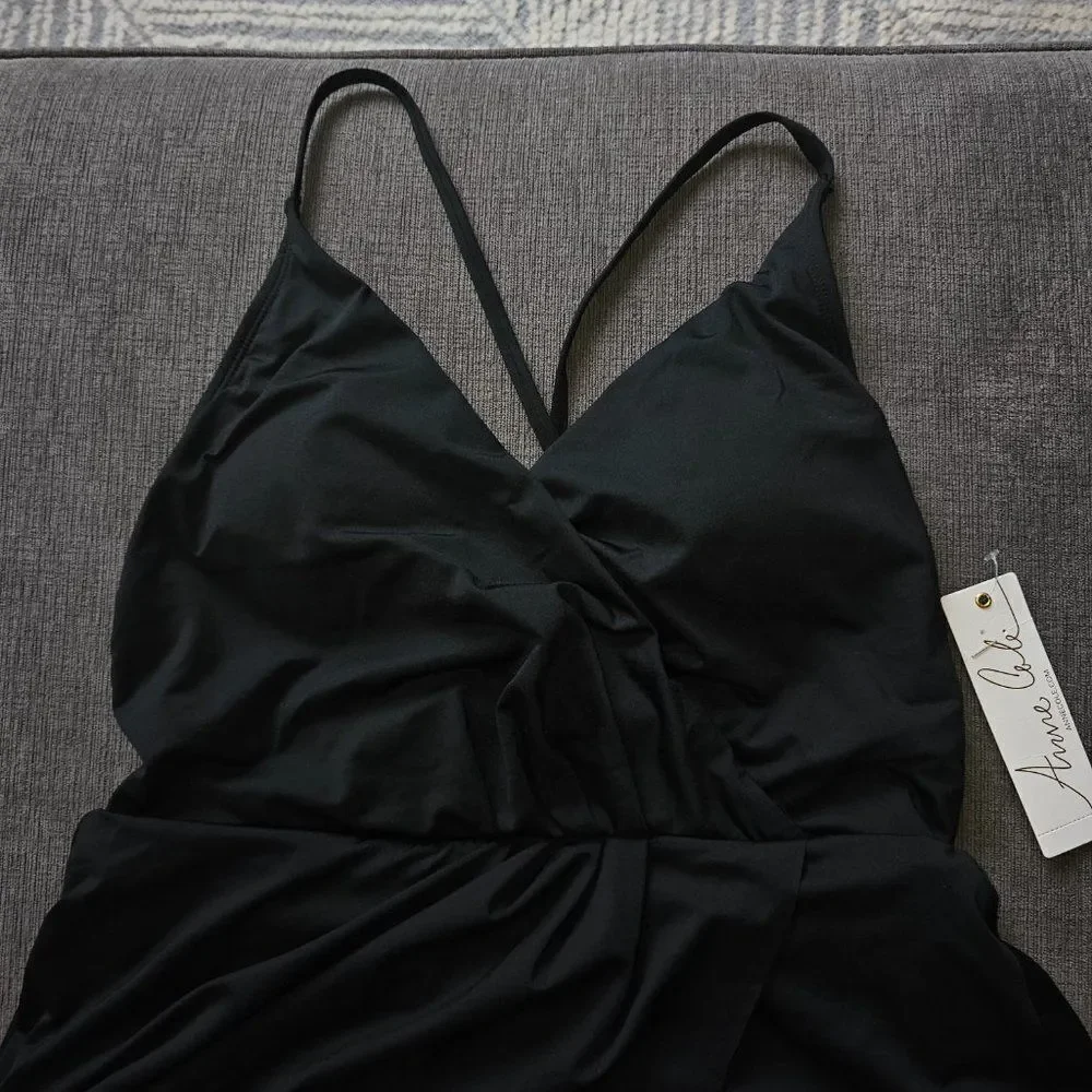 Anne Cole Swim Dress With Skirted Bottom Black For Women's Size 16